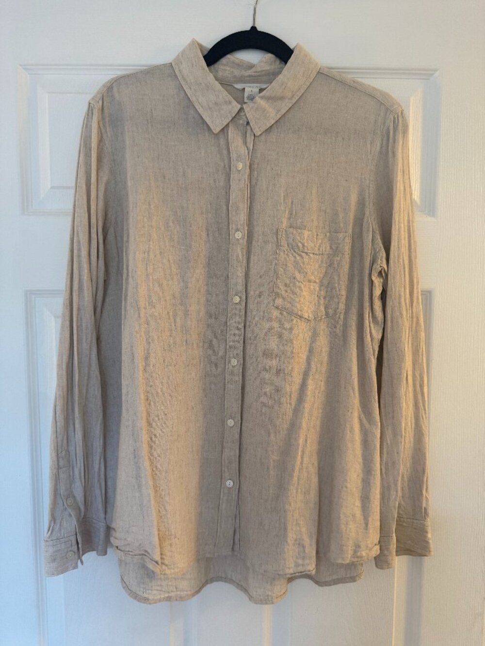 Caslon Oatmeal Linen Blend Button-Down Shirt — Size L